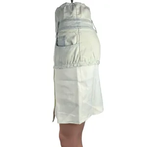 Women's White Denim Layered Fabric High Waisted Pencil Mini Jean Skirt Size S thumbnail 4