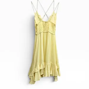Free People Adella Mini Dress Yellow Crochet Lace Boho Slip‎ Daffodil Size M thumbnail 3