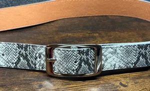 Faux Snakeskin Belt Gray Black Animal Print Silver‎ Buckle thumbnail 1