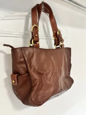 Lauren Ralph Lauren Brown Pebbled Leather Tote Shoulder Bag Brass Hardware thumbnail 5
