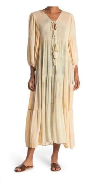Young Fabulous & Broke Boho Cream Midi Dress size Medium thumbnail 1