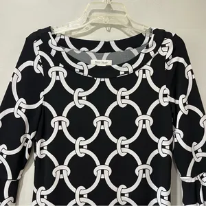 White House Black Market midi dress womens‎ medium blackwhite shift Bell Sleeves thumbnail 4