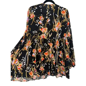 Free People‎ Bella Floral Babydoll Tunic Top Mini Dress Black V-Neck Size Medium thumbnail 6