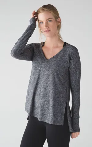 Lululemon Dash To Class Long Sleeve Heathered Black Size 10 thumbnail 1