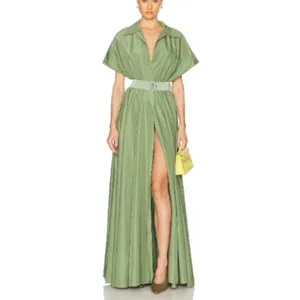Norma Kamali Super Oversized Sleeveless Boyfriend Shirt Flared Gown Green Small thumbnail 11