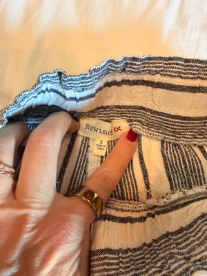 Rewind Linen Blend Striped Wide Leg Pants Small Black White Belted thumbnail 2