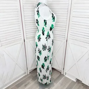 Banana‎ Republic Crinkle Pleat Chiffon Floral Maxi Dress White Green XL thumbnail 4