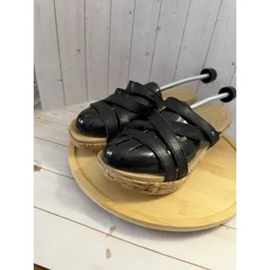 Crocs Womens 9 Black A Leigh Strappy Cork Wedge Slip On Sandals thumbnail 2