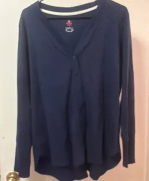 Isaac Mizrahi Navy blue long sleeve button up cardigan thumbnail 1
