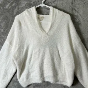 Pilcro Eyelash Hoodie‎ Sweater Cozy Chic Effortless Size Medium White Loungewear thumbnail 3