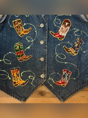 Vintage 90s Unbranded Western Embroidered horse Denim Vest cowboy One of a Kind! thumbnail 3