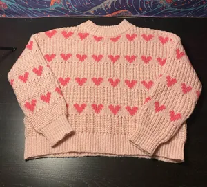 Women's Pink Heart Pattern Crewneck Sweater Size M thumbnail 1