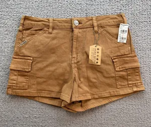 NWT FiveStar General Cargo Shorts Womens 7/28 Tan Brown Flex Side Pockets Mid thumbnail 1