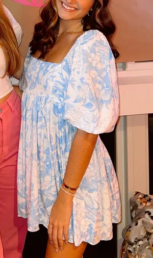 Blue and White Babydoll Dress thumbnail 1