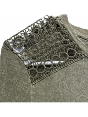 Lane Bryant Swing Collection Crochet Shoulder Olive Green Tee Plus Size 14/16 thumbnail 3