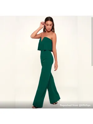 LuLus Power of Love Emerald Green Strapless‎ Jumpsuit size small thumbnail 3