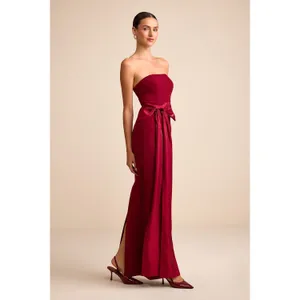 Lulus Marvelous Vision Red Strapless Bow Column Maxi Dress Formal Medium NWT thumbnail 5