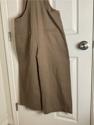 Miou Muse Taupe Linen-Blend Wide-Leg Overalls - Size M Women’s thumbnail 8