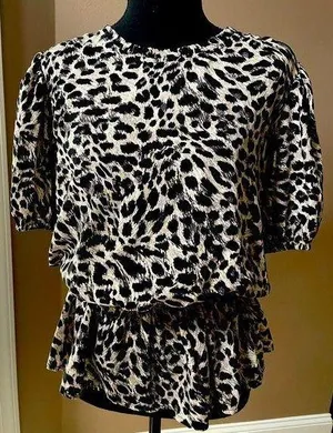 Cato Women’s Top with Peplum in Animal Print thumbnail 1