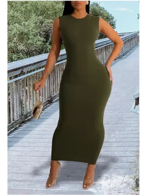 NEW Ribbed Tank Dress Sleeveless Bodycon Midi 2X thumbnail 2