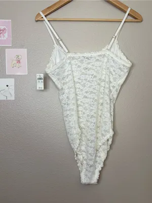 Aerie new show off lace coquette bodysuit crème white summer sexy medium bride thumbnail 6