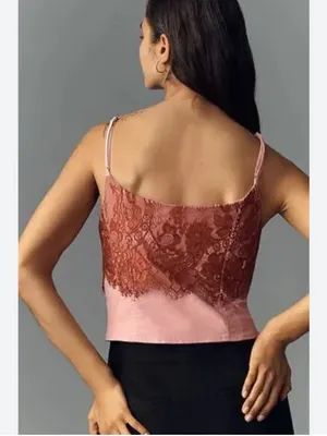 Anthropologie Maeve Pink Lace Bow Tank Top XL New With Tags coquette girly thumbnail 2