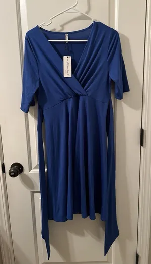 Mother Bee Maternity Womens Midi Dress Stretch Size Large Royal Blue thumbnail 1