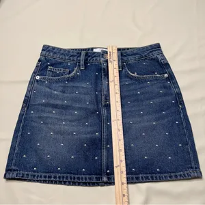 Current/Elliott Size 25 Cotton Blue Denim Studded Mini Skirt Distressed‎ thumbnail 12