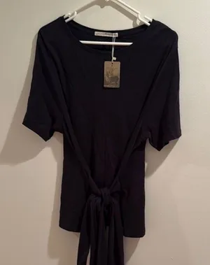 NWT Peruvian Connection Black waist sash wrap Short Sleeve Blouse thumbnail 1