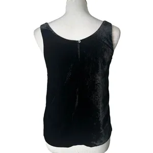 J.Crew 90s Whimsigoth Grunge Scoop Neck Plush Velour Tank‎ Top Shell 0 Black thumbnail 5
