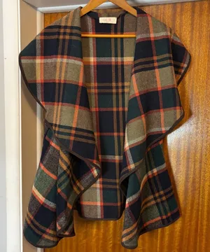 Peach Love California Womens Plaid Drape Front Vest Navy Green Orange Small‎ USA thumbnail 1