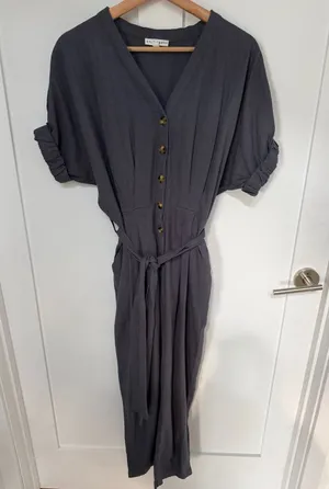 Baltic Born Charcoal Gray Button-Front V-Neck Jumpsuit with Tie Waist thumbnail 1