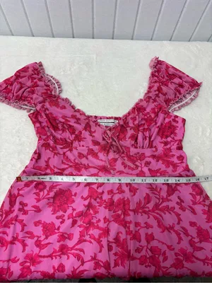 Urban Outfitters Pink Floral Mini Dress‎ Short Sleeve Lightweight size L thumbnail 8