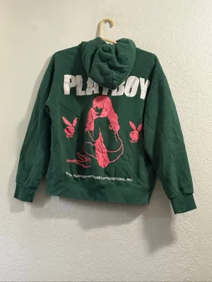 Playboy green and pink pin up hoodie sweatshirt size Small Hefner thumbnail 2