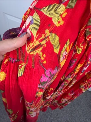 Free People Red Floral Wide Leg Pants Size M Boho High Rise Rayon thumbnail 15