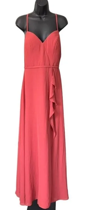 Azazie‎ Naeem Dress Size A8 A-line V Neck Ruffle Chiffon Terracotta thumbnail 1