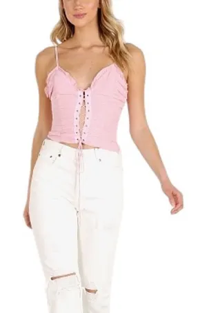 For Love & Lemons Palmetto Corset Cami Lace Up Tank Top Baby Pink Women’s Small thumbnail 1
