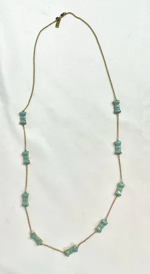 Kate Spade Take A Bow Turquoise Enamel Gold Scatter Station Long Necklace thumbnail 1