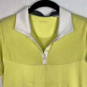 Annika Cutter & Buck Womens Medium Green Golf Polo Collar Half Button Down Shirt thumbnail 5