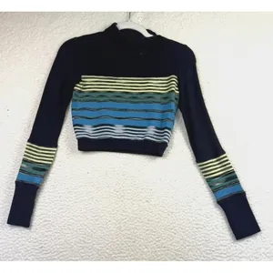 Free‎ People FP Movement Sweater Womens XS Striped Thermal Cropped Thumbholes thumbnail 1