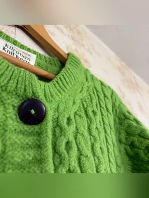 Vintage Kilronan Knitwear Green Irish Merino Wool Cable Knit Cardigan Sweater thumbnail 4