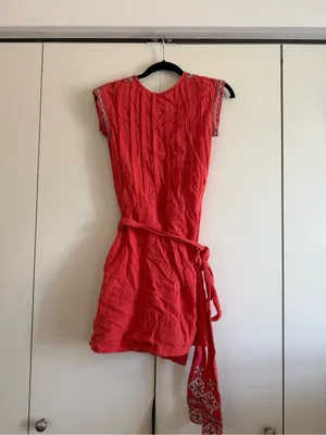 Free People FP Running Wild Embroidered Mini Dress Papaya/Clay Cross Stitch thumbnail 5
