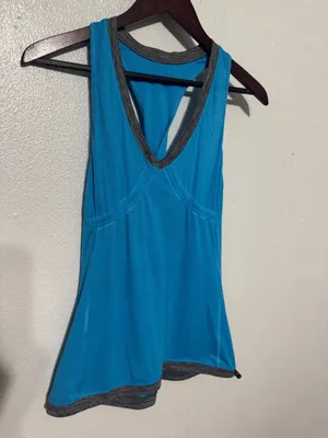 Lululemon Elevate Tank Top Blue Trim Adjustable Drawstring Hem Racerback Gym thumbnail 2