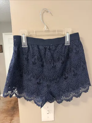 Abercrombie & Fitch Navy Blue Lace Overlay Shorts - XS western rodeo Texas thumbnail 5