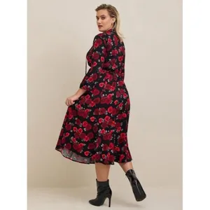 Womens Size 2 2X Torrid Midi Neck Tie Floral Dress NWT thumbnail 2