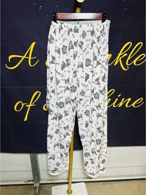 Kumari Womens Large 3 Piece Pajama Set Cat Print Button Top Shorts Pants PJs thumbnail 6