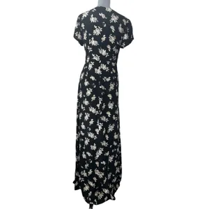 Sanctuary Black Floral Maxi Dress Small Wedding Guest Front Slit V-Neck thumbnail 3