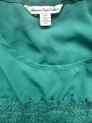 American Eagle Green Embroidered Boho Beaded Tank Top thumbnail 4
