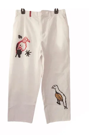 White Embroidered Ankle Pants Size L thumbnail 4