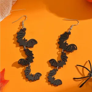 Cute‎ 3 Black Bat Design Long Dangle Earrings Cute Party Style Acrylic Halloween thumbnail 10